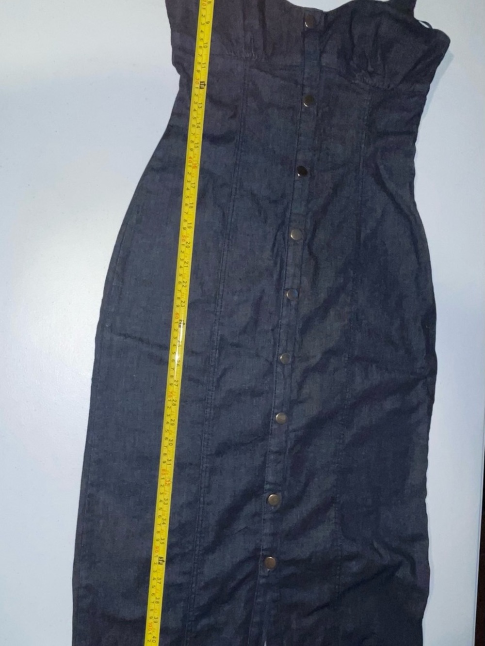 Zara Dark Indigo Button-Front Midi Body Fit Stretch Denim Dress M - Picture 7 of 7